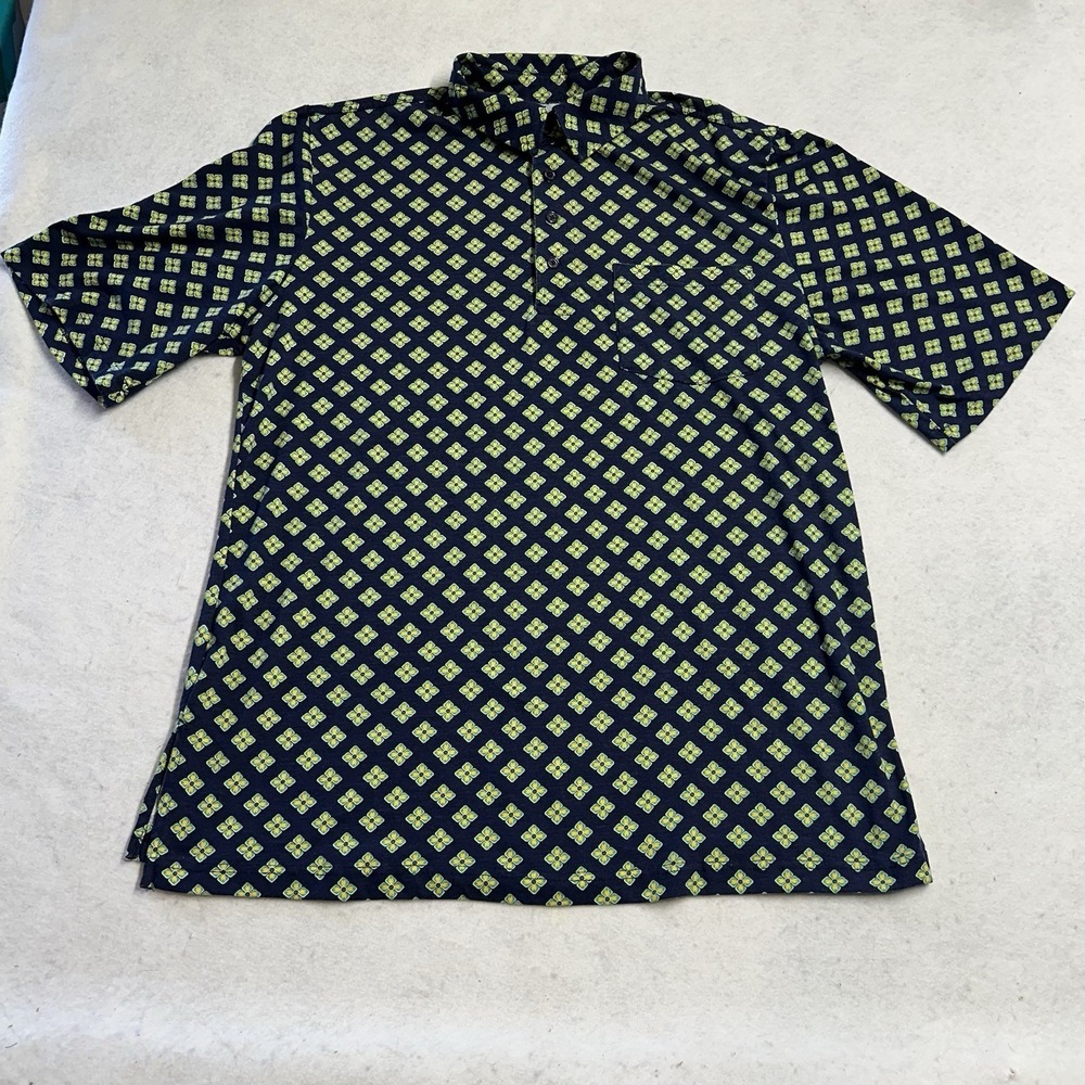 King Size Blue Polo Button Down Shirt Men's Size Large Short Sleeve Collared